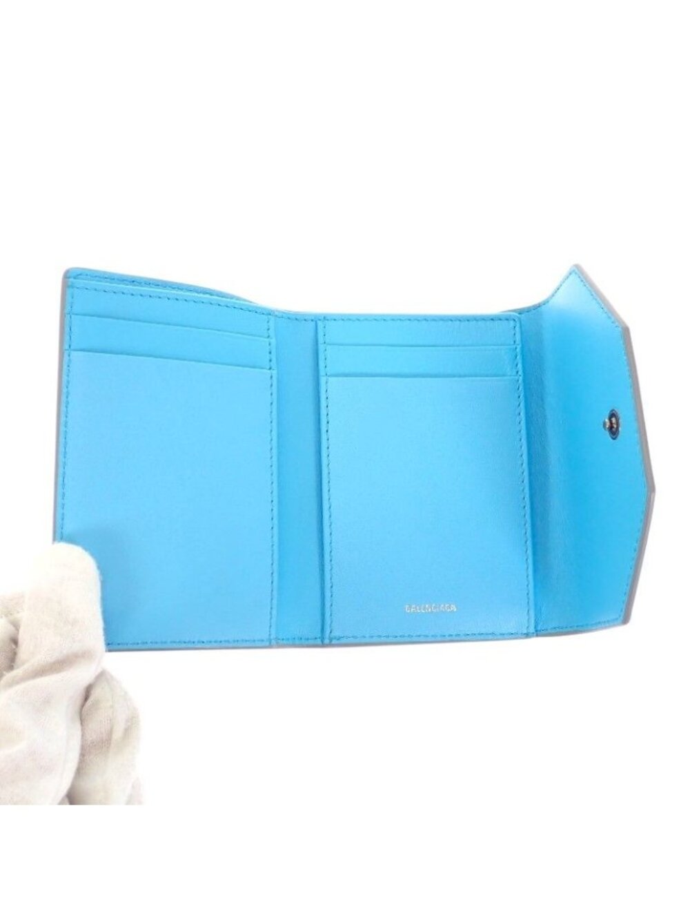 Balenciaga Envelope Mini Wallet Trifold Calf Gray Blue Silver - Picture 10 of 15